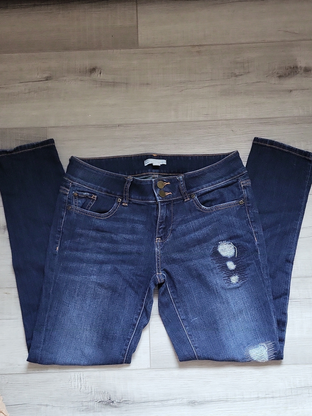 New York & Company Dark Blue Skinny Distressed Jeans